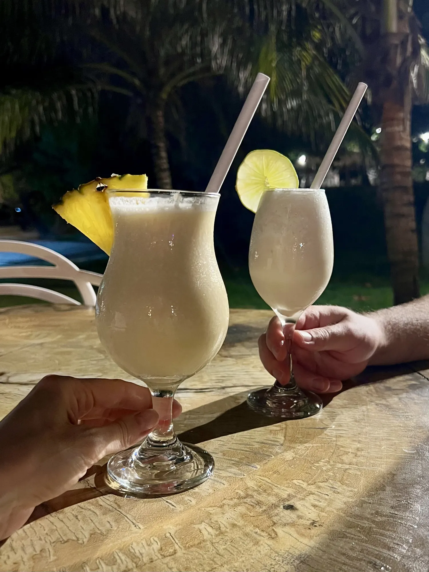 A toast with piña coladas